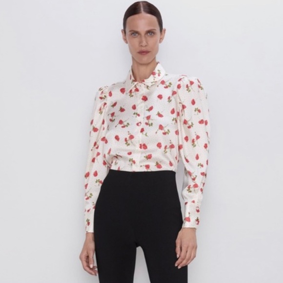 🦋 BLOGGERS FAVORITE 🦋 ZARA FLORAL PRINT PUFF-SLEEVE BLOUSE SHIRT SIZE M - Picture 6 of 15